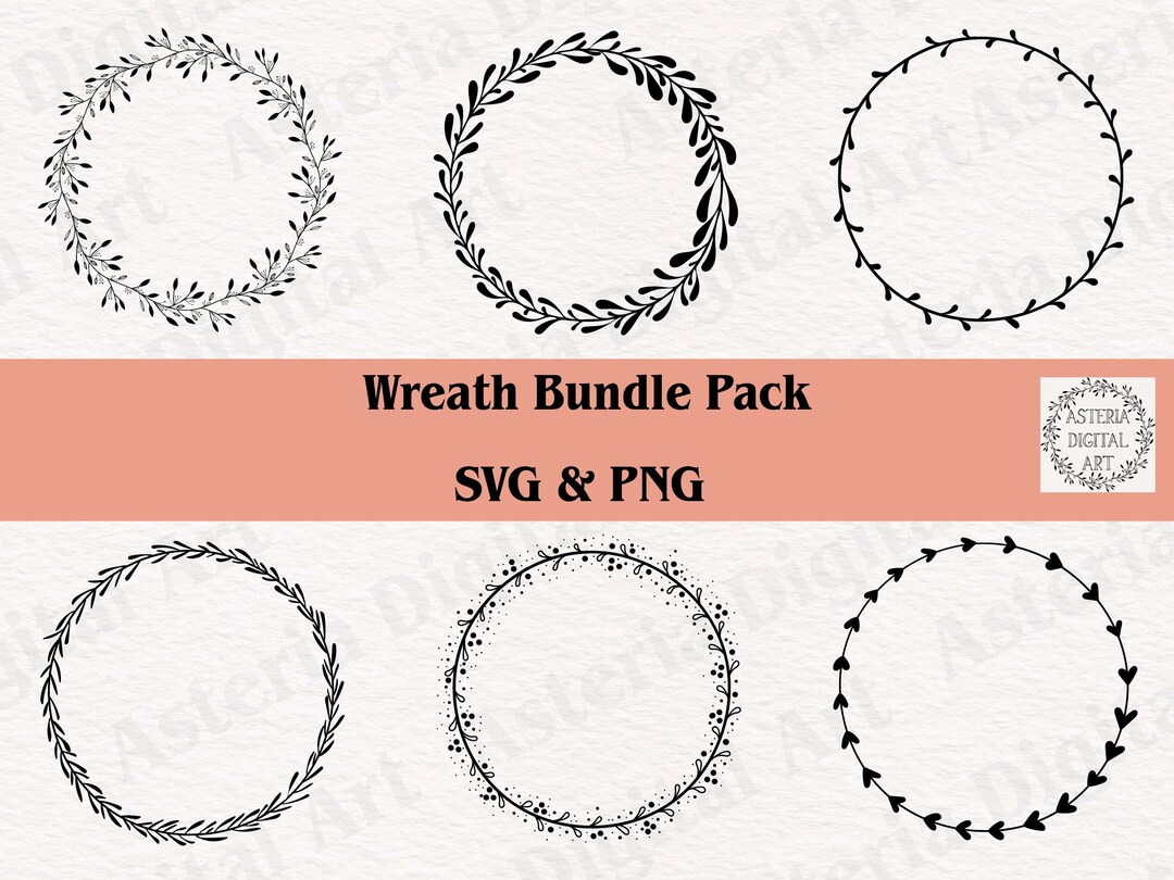 Wreath SVG Bundle, Hand Drawn Wreath PNG Pack, Botanical Wreath Cut