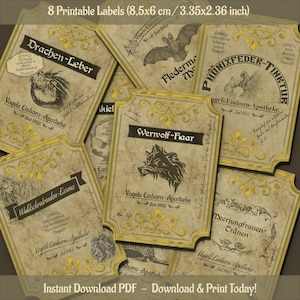 Potion Ingredients 8 printable apothecary labels for potion ingredients. Downloadable labels for props or decorations.