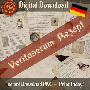 Veritaserum Magic Potion Recipe to Print for Decoration and Scrapbooking for Witches and Wizards Dragon Blood Crystallization German