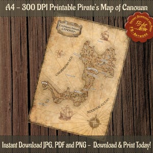 Carte pirate à imprimer Carte Îles des Caraïbes Canouan pour décoration ou DnD Carte au trésor Accessoire pirate D&D