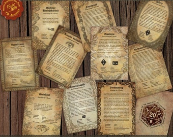 10 DnD fourth level spells parchment look spells to print A4 spells German scrolls D&D for decoration or prop