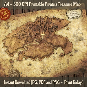 Carte au trésor pirate à imprimer Carte pour décoration ou accessoire de carte au trésor D&D