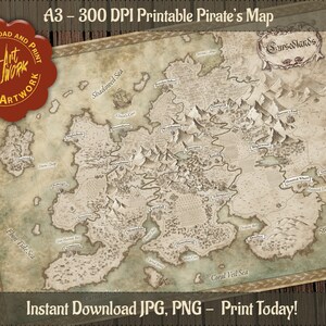 Carte de pirate à imprimer Carte pour décoration ou carte au trésor D&D Accessoire de pirate D&D