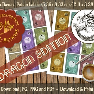 Labels for magic potions Dragon Edition Labels for printing magic potion