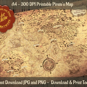Piraten Landkarte zum Ausdrucken Landkarte für Dekoration oder DnD Schatzkarte Pirat Requisite D&D