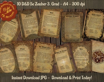 10 Third Level DnD Spells Parchment Look Spells to Print A4 Spells German Scrolls D&D for decoration or prop