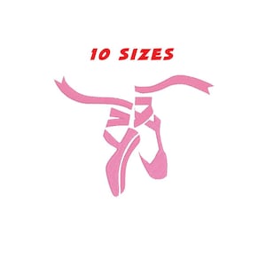 May include: Pink ballet shoes tied together with a pink ribbon. The image includes the text "10 SIZES".