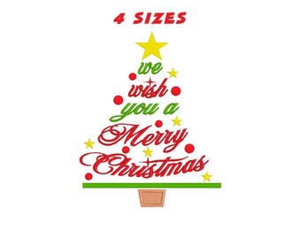 May include: Red and green Christmas tree design with the text "We wish you a Merry Christmas".