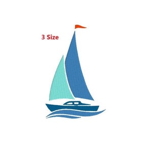 Sail Boat Embroidery Design, Boat embroidery File, 3 sizes. INSTANT DOWNLOAD