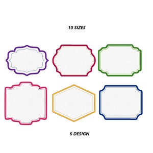 Puede incluir: Seis diseños de marcos diferentes con 10 tamaños. Los marcos son de color morado, rojo, verde, amarillo y azul. Los marcos están sobre un fondo blanco. 10 TAMAÑOS 6 DISEÑOS