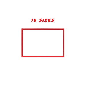 Puede incluir: Un rectángulo rojo con el texto "15 SIZES" en blanco.