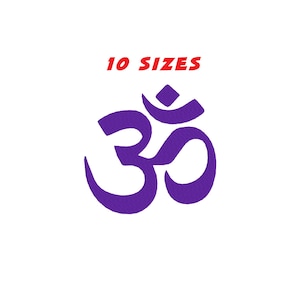 Op de afbeelding: Paars Om-symbool met de tekst "10 SIZES" erboven.