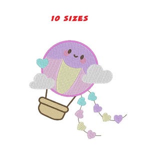 Hot Air Balloon Embroidery Design for Children, Birth, or Baptism - Digital File for Embroidery Machines. 10 Sizes. Instant Download