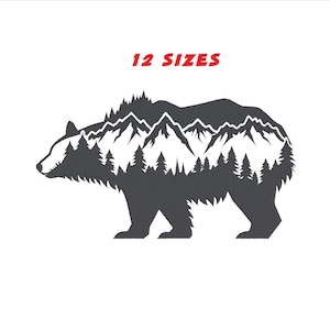 Digital file for embroidery machines: Bear silhouette - bear in the woods silhouette embroidery design. 12 sizes. INSTANT DOWNLOAD.