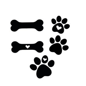 Hond poot en botten met hart SVG, Png, hond poot illustraties, hond illustraties. DIRECTE DOWNLOAD