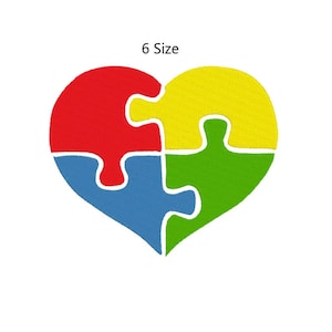 Heart puzzle autism embroidery design, heart embroidery design, puzzle embroidery design, embroidery file. INSTANT DOWNLOAD
