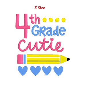 Diseño de bordado de 4to grado, diseño de bordado de regreso a clases, diseño de bordado de escuelas y maestros. 5vMedidas. DESCARGAS INSTANTÁNEAS