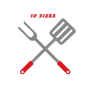 Pes file for BBQ Grill tools / Cross grill and spatula embroidery design / BBQ embroidery design. Instant DOWNLOAD