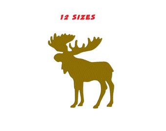 Moose silhouette embroidery design. Moose embroidery design. 12 sizes. INSTANT DOWNLOAD