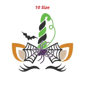ユニコーンのハロウィン刺繍デザイン、ハロウィン刺繍デザイン、10サイズ。すぐにダウンロードできます