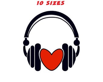 DJ Headphone Embroidery Design. 10 Sizes. Instant Download.