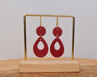 Boucles d'oreilles goutte bordeaux - modèle unique et originale - fait main