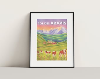 Col des Aravis and Mont Blanc tourist poster | Illustration, wall decoration
