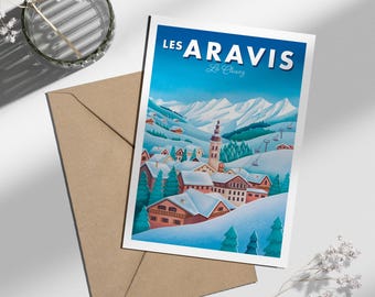 Carte postale spécial hiver, "les Aravis" Haute-Savoie | Illustration, papeterie