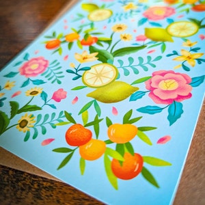 Carte postale Motif Été fleurs et agrumes | Illustration, papeterie 画像 3