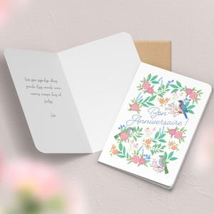 Carte de vœux double anniversaire avec enveloppe | Illustration, papeterie Oiseaux printemps