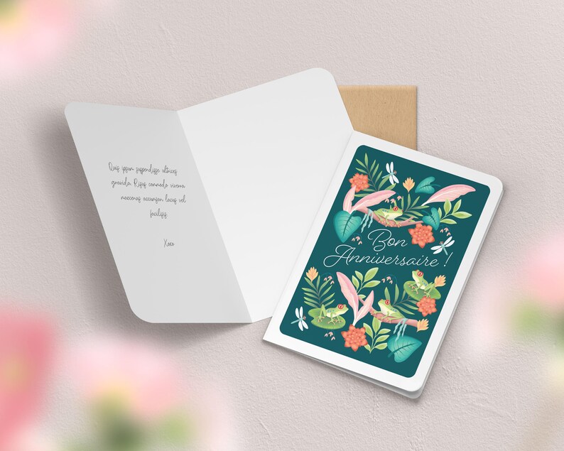 Carte de vœux double anniversaire avec enveloppe | Illustration, papeterie Grenouilles
