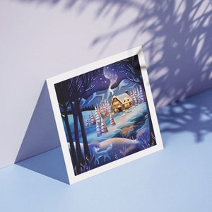 Illustration hivernale renard des neiges | Carte postale, papeterie, décoration murale