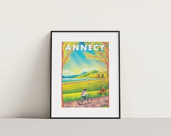 Toeristenposter Annecy Le Pâquier | Illustratie, wanddecoratie