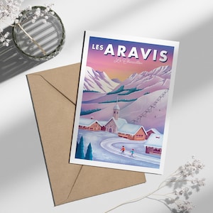 Carte postale spécial hiver, "les Aravis" Haute-Savoie | Illustration, papeterie Modèle Chinaillon