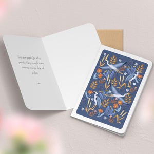Carte de vœux double à motif avec enveloppe | Illustration, papeterie Héron bleu foncé