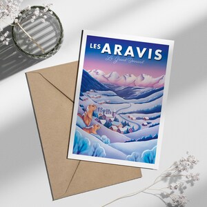 Carte postale spécial hiver, "les Aravis" Haute-Savoie | Illustration, papeterie Modèle Grand Bornand