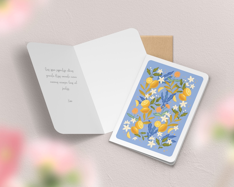 Carte de vœux double à motif avec enveloppe | Illustration, papeterie Citron bleu