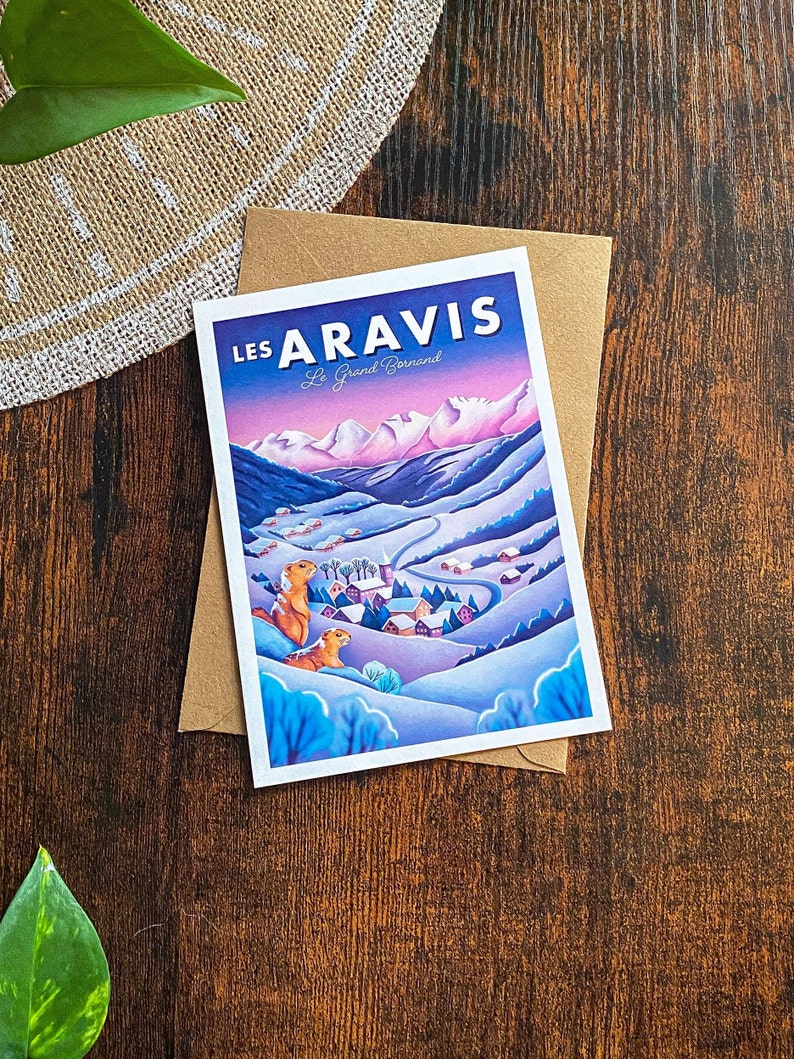 Carte postale spécial hiver, "les Aravis" Haute-Savoie | Illustration, papeterie image 8