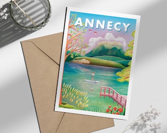 Carte postale Annecy Paddle | Illustration, papeterie