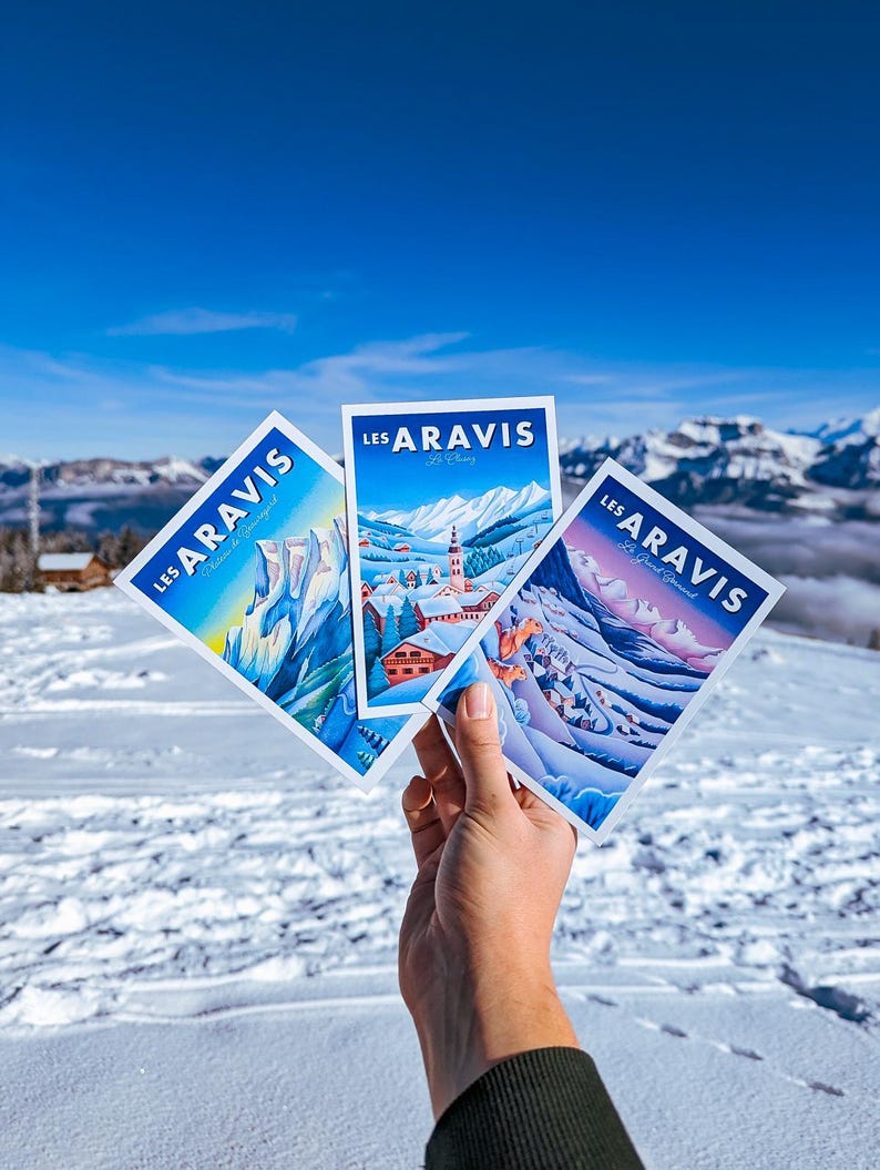 Carte postale spécial hiver, "les Aravis" Haute-Savoie | Illustration, papeterie image 2