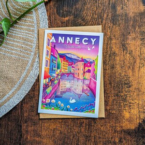 Carte postale Annecy Vieille ville cygne | Illustration, papeterie imagem 2