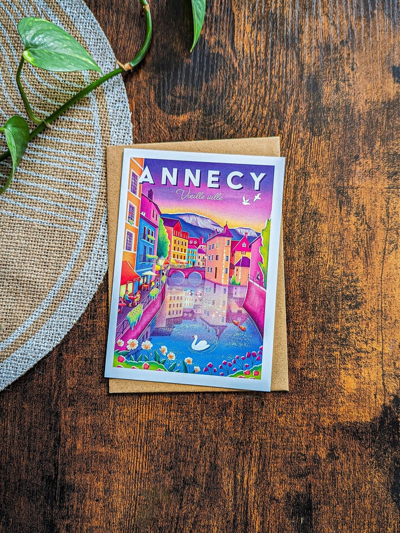 Carte postale Annecy Vieille ville cygne | Illustration, papeterie imagem 2
