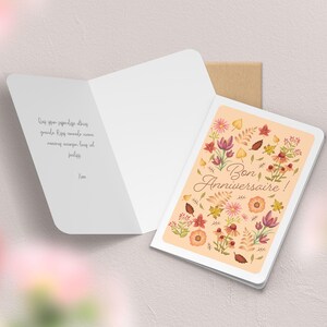 Carte de vœux double anniversaire avec enveloppe | Illustration, papeterie Fleurs d'automne