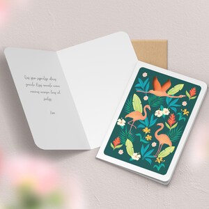 Carte de vœux double à motif avec enveloppe | Illustration, papeterie Flamant rose vert