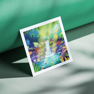 Illustration cascade tropicale | Carte postale, papeterie, décoration murale