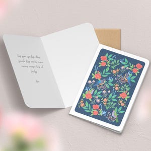 Carte de vœux double fleurs, printemps | Illustration, papeterie Oiseaux printemps 2
