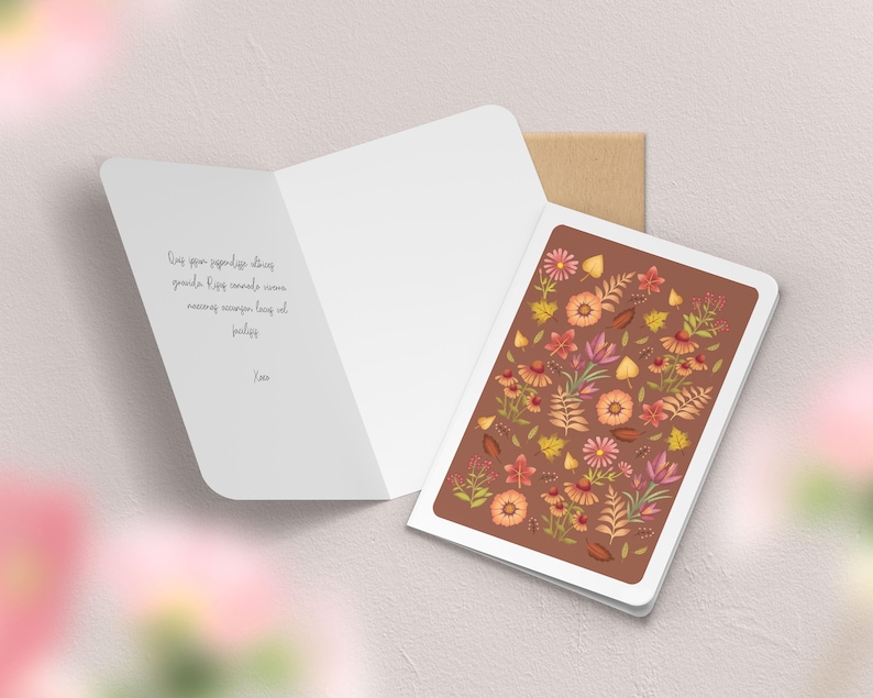 Carte de vœux double fleurs, printemps | Illustration, papeterie Fleurs d'automne 1