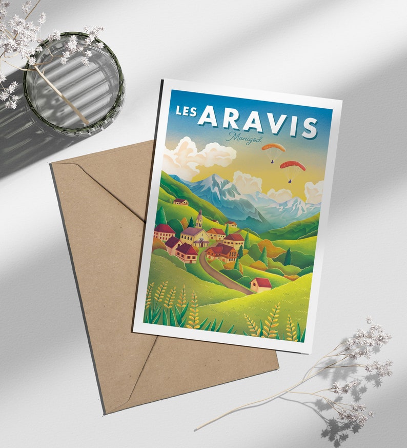 Carte postale "les Aravis" Manigod, Haute-Savoie | Illustration, papeterie image 1