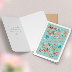 Carte de vœux double anniversaire avec enveloppe | Illustration, papeterie Papillons