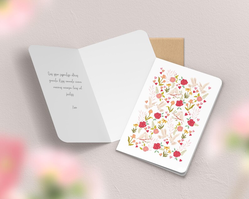 Carte de vœux double fleurs, printemps | Illustration, papeterie Colombes